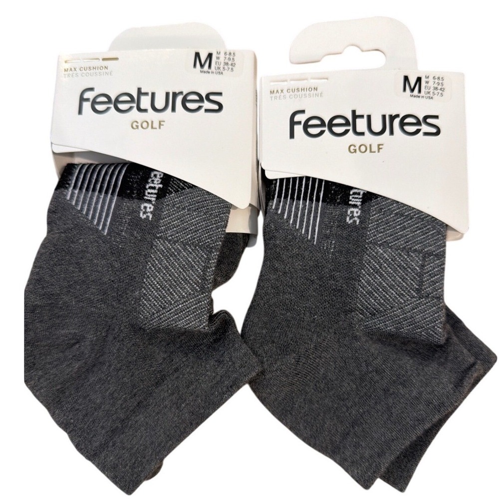 2 pairs Feetures Men's Elite Max Cushion Low Cut Golf Socks Gray Medium NWT